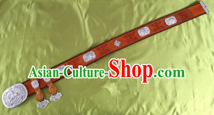 Traditional Chinese Mongol Nationality Waist Accessories, Mongolian Minority Leather Belts Waistband for Men