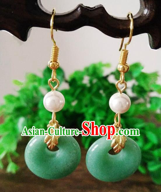 Top Grade Chinese Handmade Accessories Hanfu Aventurine Jade Eardrop Ancient Earrings for Women