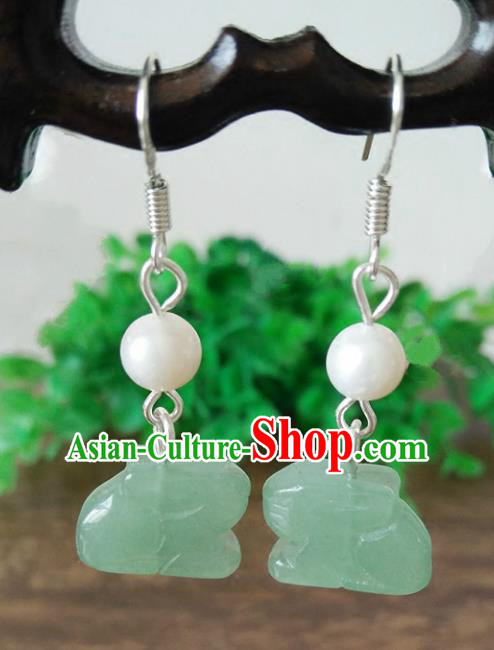 Chinese Handmade Accessories Hanfu Jade Rabbit Eardrop Ancient Tassel Earrings for Women