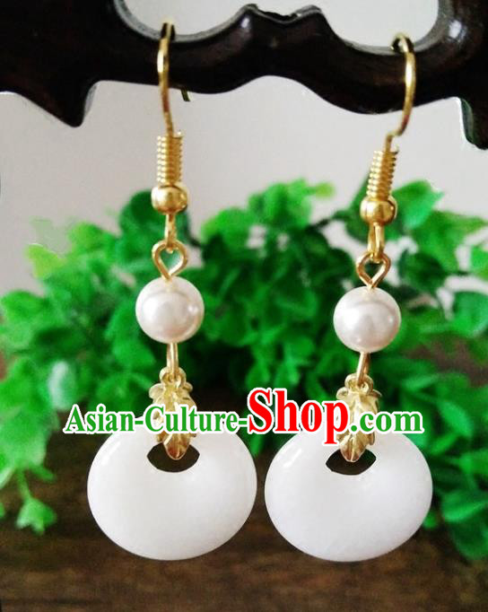 Top Grade Chinese Handmade Accessories Hanfu Aventurine White Eardrop Ancient Earrings for Women