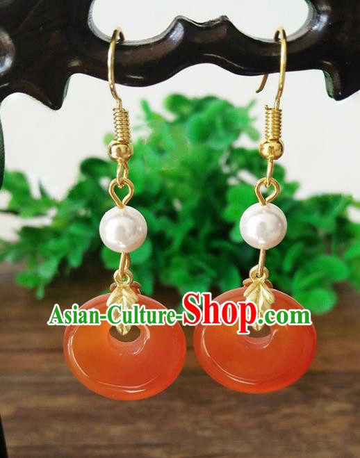 Top Grade Chinese Handmade Accessories Hanfu Aventurine Red Eardrop Ancient Earrings for Women