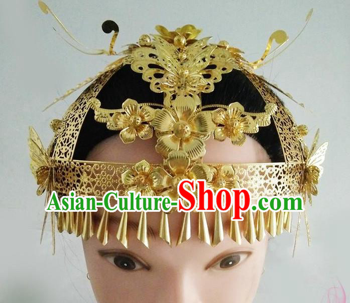 Ancient Chinese Handmade Golden Phoenix Coronet Hair Accessories Classical Palace Queen Hairpins Headwear for Women