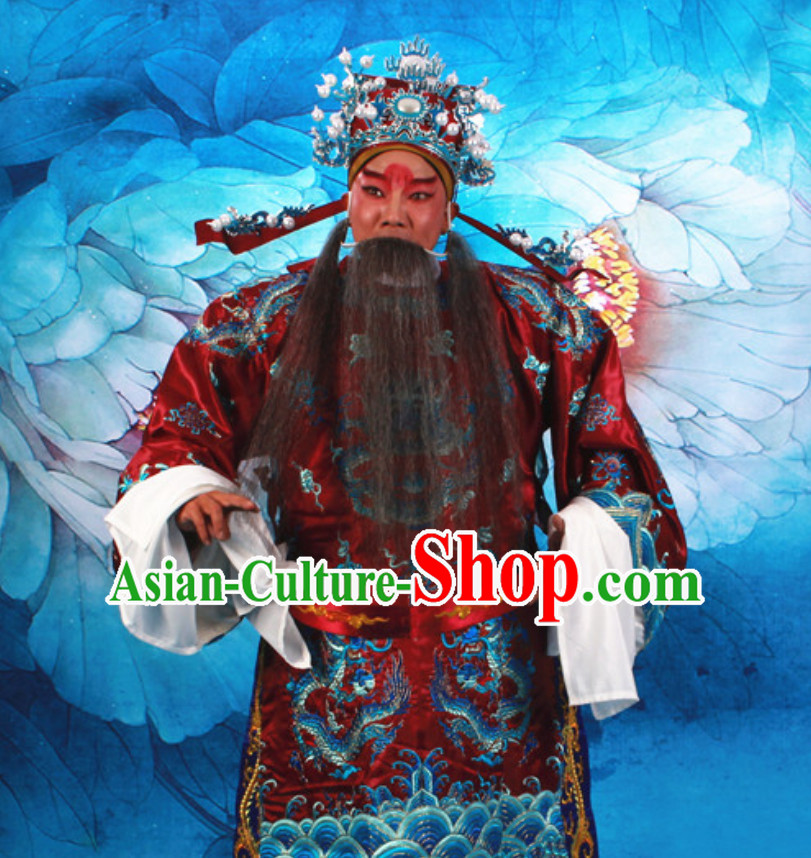 Deep Red Chinese Classical Opera Mang Embroidered Dragon Long Robe Clothing for Gentleman