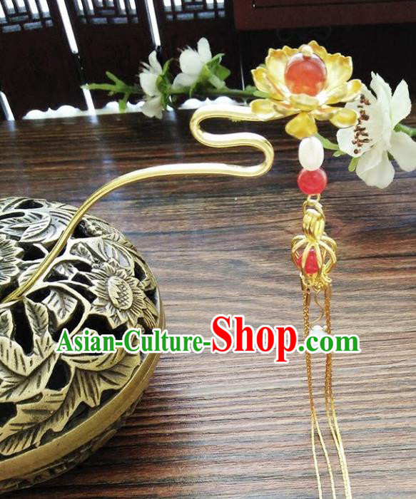 Chinese Ancient Hair Accessories Hanfu Hairpins Handmade Red Beads Lotus Hair Clip for Women