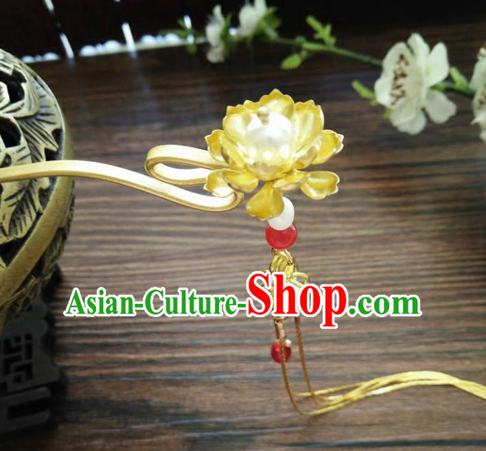 Chinese Ancient Hair Accessories Hanfu Hairpins Handmade Golden Lotus Hair Clip for Women