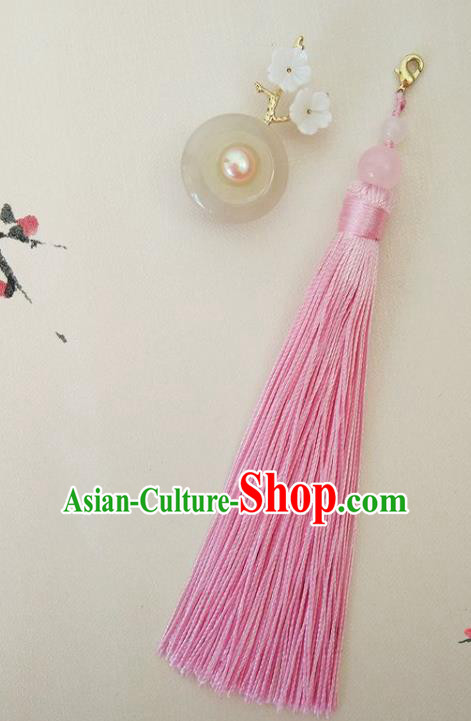 Chinese Ancient Handmade Brooch Jewelry Accessories Pink Tassel Peace Buckle Breastpin for Women