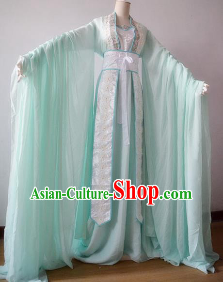 Chinese Ancient Cosplay Palace Princess Costume Tang Dynasty Swordswoman Green Hanfu Dress for Women