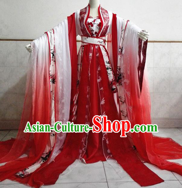 Chinese Ancient Cosplay Fairy Costume Tang Dynasty Princess Swordswoman Red Hanfu Dress for Women