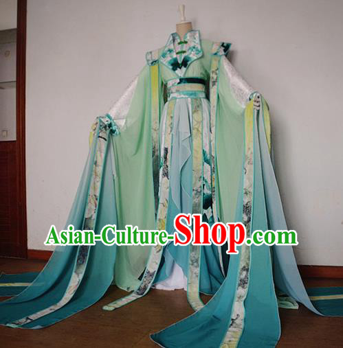 Chinese Ancient Cosplay Scholar Green Costume Han Dynasty Prince Swordsman Clothing for Men