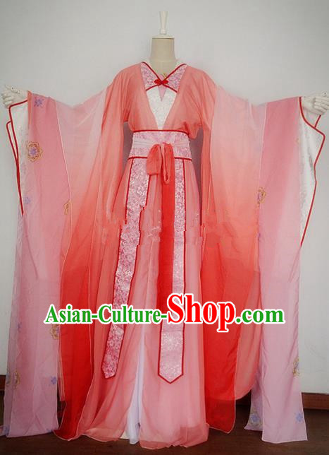 Chinese Ancient Cosplay Swordswoman Costume Traditional Han Dynasty Princess Pink Hanfu Dress for Women