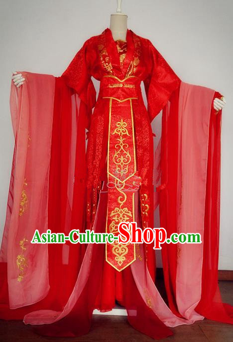 Chinese Ancient Cosplay Swordswoman Wedding Costume Traditional Han Dynasty Princess Red Hanfu Dress for Women