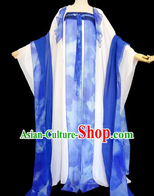 Chinese Ancient Cosplay Palace Lady Costume Traditional Tang Dynasty Princess Blue Hanfu Dress for Women