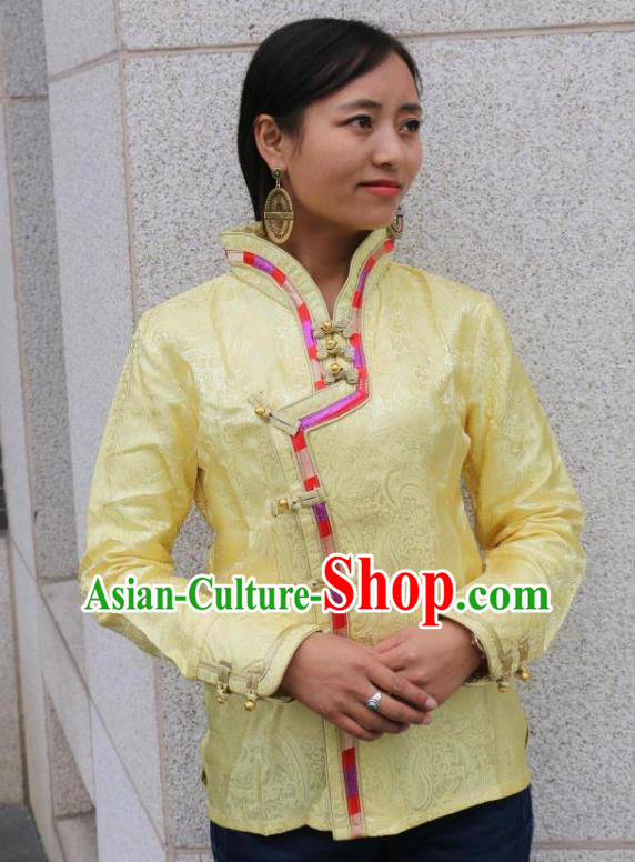 Chinese Traditional Minority Dance Costume Zang Nationality Yellow Blouse for Women