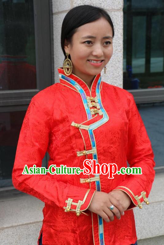 Chinese Traditional Minority Dance Costume Zang Nationality Red Blouse for Women