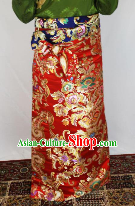 Chinese Traditional Minority Dance Costume Zang Nationality Tibetan Minority Red Skirt for Women