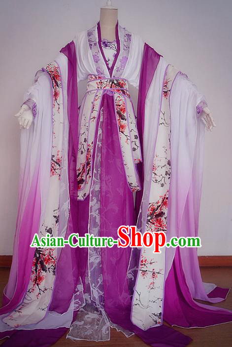Chinese Ancient Cosplay Fairy Dance Costume Tang Dynasty Princess Purple Hanfu Dress for Women