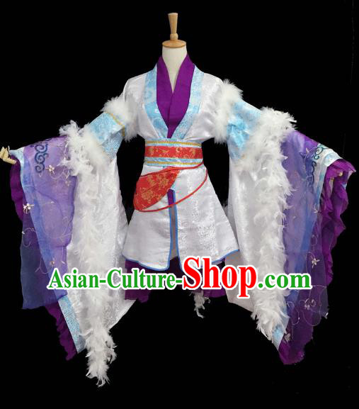 Chinese Ancient Cosplay Fairy Purple Hanfu Dress Traditional Qin Dynasty Princess Costume for Women