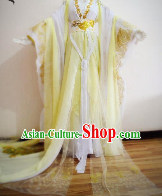 Chinese Ancient Cosplay Princess Yellow Hanfu Dress Traditional Tang Dynasty Queen Embroidered Costume for Women