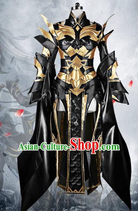 Chinese Traditional Ancient Swordswoman Female General Black Armour Costume and Boots for Women