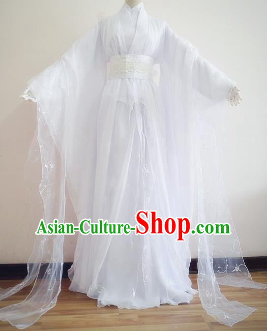 Chinese Ancient Cosplay Princess White Hanfu Dress Traditional Fairy Embroidered Costume for Women