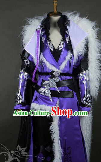 Chinese Traditional Ancient Young Lady Swordswoman Purple Costume for Women