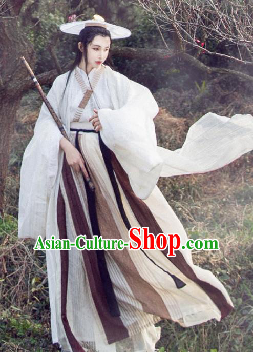 Chinese Traditional Ancient Jin Dynasty Swordswoman Embroidered Costumes Hanfu Dress for Women