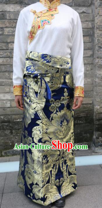 Chinese Traditional Minority Dance Costume Navy Tibetan Skirt Zang Nationality Clothing for Women