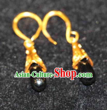 Chinese Zang Nationality Handmade Jewelry Accessories Tibetan Minority Black Earrings for Women