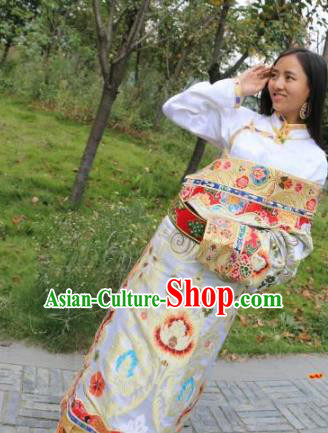 Traditional Chinese Zang Nationality Dance Costume China Tibetan Minority Enthic Clothing