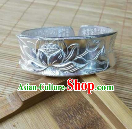 Chinese Zang Nationality Handmade Accessories Sliver Bracelet Tibetan Minority Carving Bangle for Women