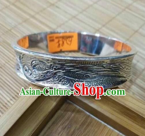 Chinese Zang Nationality Handmade Accessories Bracelet Tibetan Minority Carving Sliver Bangle for Women