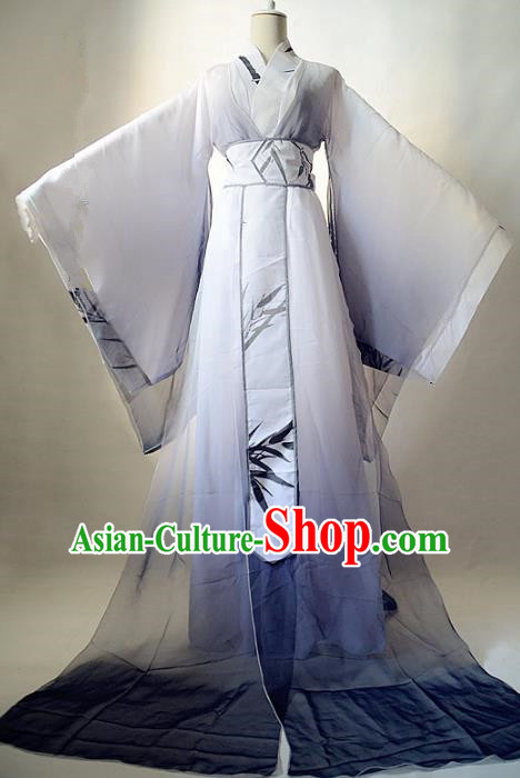 Chinese Han Dynasty Royal Highness Hanfu Ancient Swordsman Printing Bamboo Clothing for Men