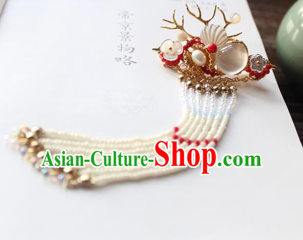 Chinese Ancient Handmade Tassel Dragon Horn Hair Claw Hair Accessories Hanfu Hairpins for Women