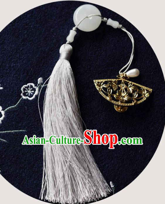 Chinese Ancient Handmade Waist Accessories Hanfu Tassel Fan Pendant for Women