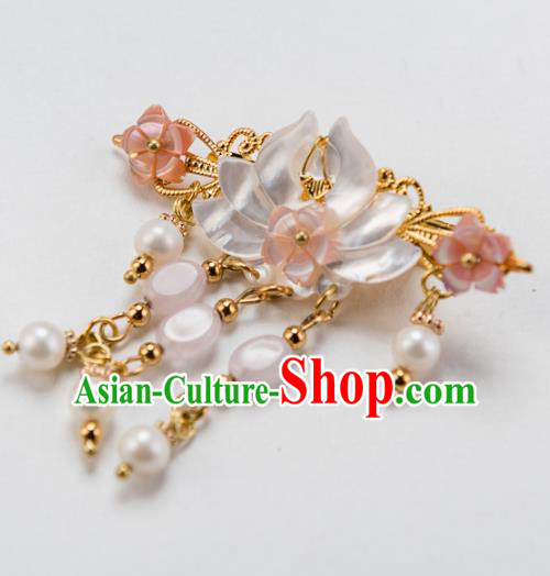 Chinese Ancient Handmade Hair Accessories Hanfu Shell Lotus Hair Stick for Women