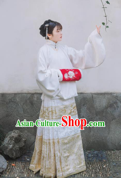 Chinese Traditional Ming Dynasty Nobility Lady White Skirt Ancient Court Maid Clothing for Women