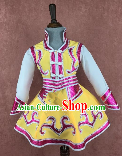 Chinese Traditional Ethnic Children Costume, China Mongolian Minority Folk Dance Clothing for Kids