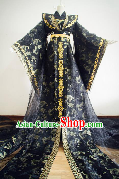 Chinese Qin Dynasty Empress Black Hanfu Dress Ancient Queen Traditional Clothing for Women