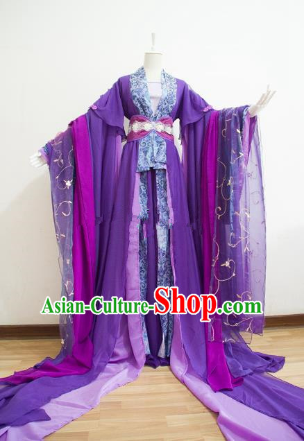 Chinese Han Dynasty Princess Purple Hanfu Dress Ancient Fairy Traditional Costume for Women