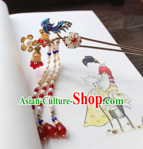 Chinese Ancient Handmade Palace Blueing Hair Clip Hair Accessories Hanfu Pearls Tassel Hairpins for Women