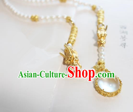 Chinese Ancient Handmade Dragon Necklace Accessories Hanfu Pearls Necklet for Women