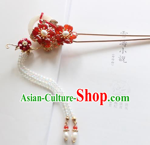 Chinese Ancient Handmade Palace Red Paeonia Hair Clip Hair Accessories Hanfu Hairpins for Women