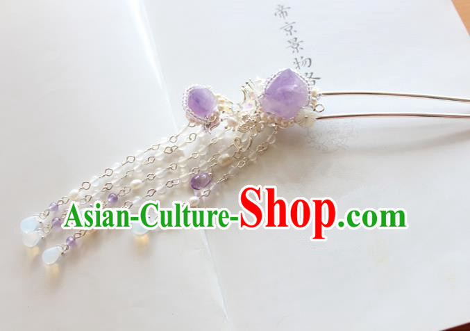 Chinese Ancient Handmade Palace Purple Crystal Hair Clip Hair Accessories Hanfu Hairpins for Women