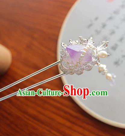 Chinese Ancient Handmade Purple Fluorite Hair Claw Hair Accessories Hanfu Hairpins for Women