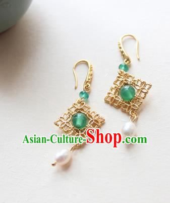 Chinese Ancient Handmade Hanfu Brass Earrings Accessories Eardrop for Women