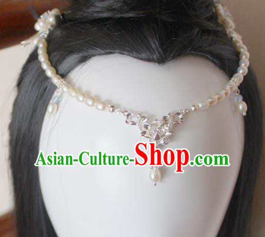 Chinese Ancient Handmade Pearls Hair Clasp Hair Accessories Hanfu Frontlet Hairpins for Women