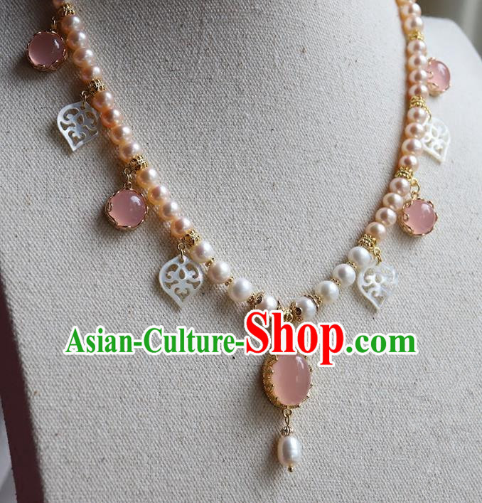Chinese Ancient Handmade Classical Necklace Accessories Hanfu Rose Chalcedony Necklet for Women