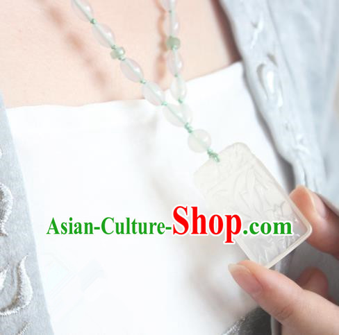 Chinese Ancient Handmade Hanfu Accessories Carving Bamboo Jade Necklace for Women