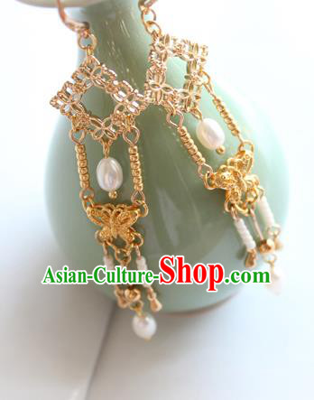Chinese Ancient Handmade Hanfu Accessories Golden Earrings for Women