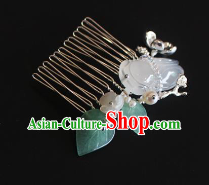 Chinese Ancient Handmade Classical Jade Cicada Hair Comb Hair Accessories Hanfu Hairpins for Women